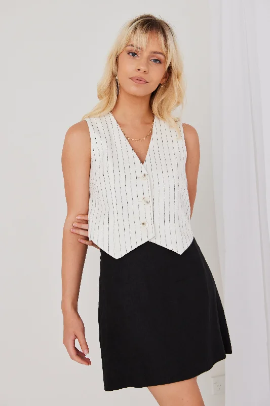 Veritable White Pinstripe Linen Vest