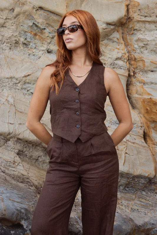 Virgo Espresso Linen Fitted Vest