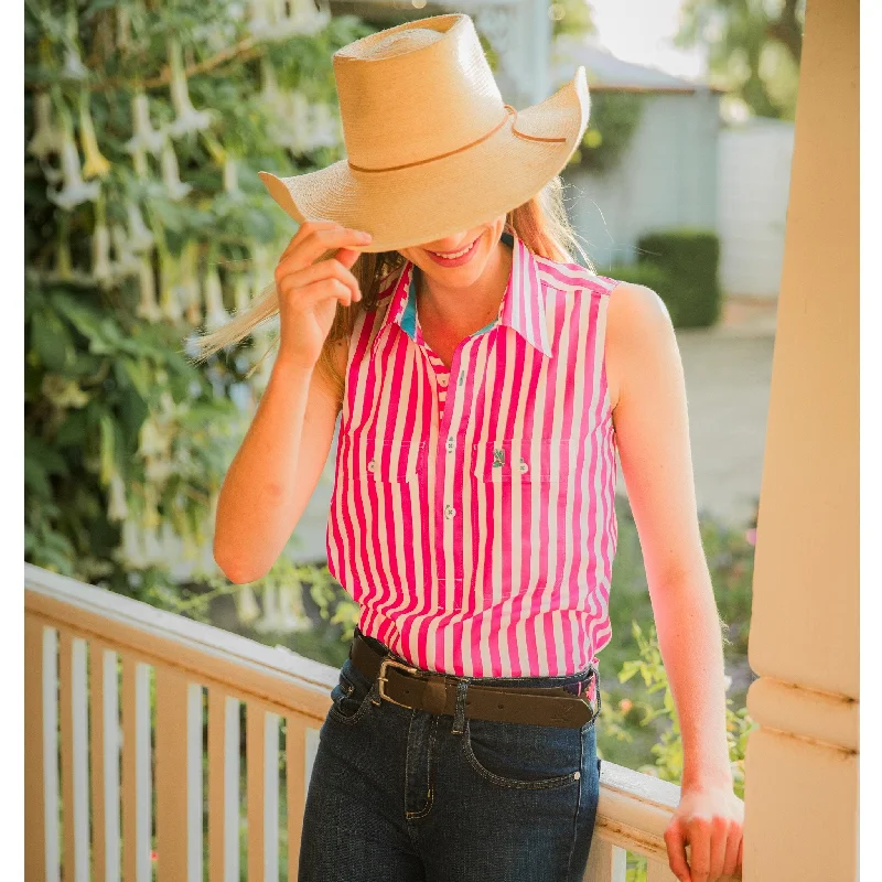 Sleeveless X-Thick Fuchsia Stripe w. Aqua Trim