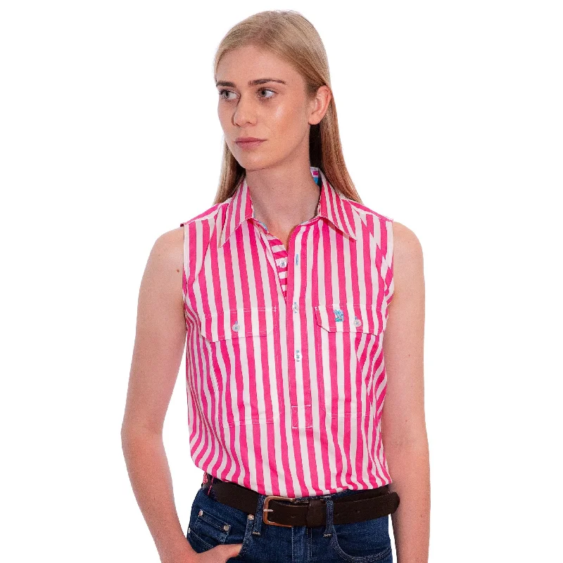 Sleeveless X-Thick Fuchsia Stripe w. Aqua Trim