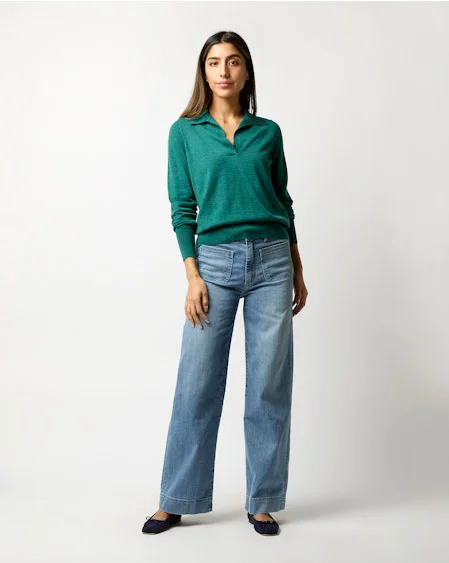 Alida Johnny-Collar Sweater Highland Green