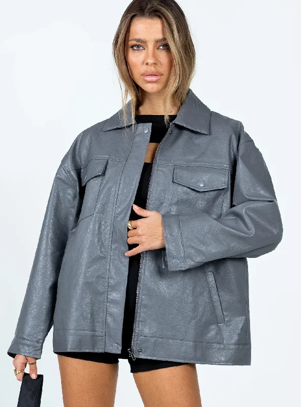 Callie Faux Leather Jacket Grey