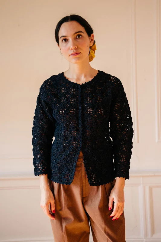 Dita Crochet Cardigan - Dark Navy