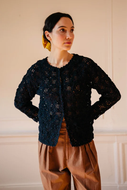 Dita Crochet Cardigan - Dark Navy