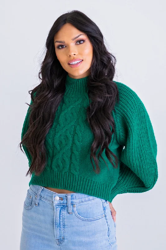 Green Cable Mock Sweater