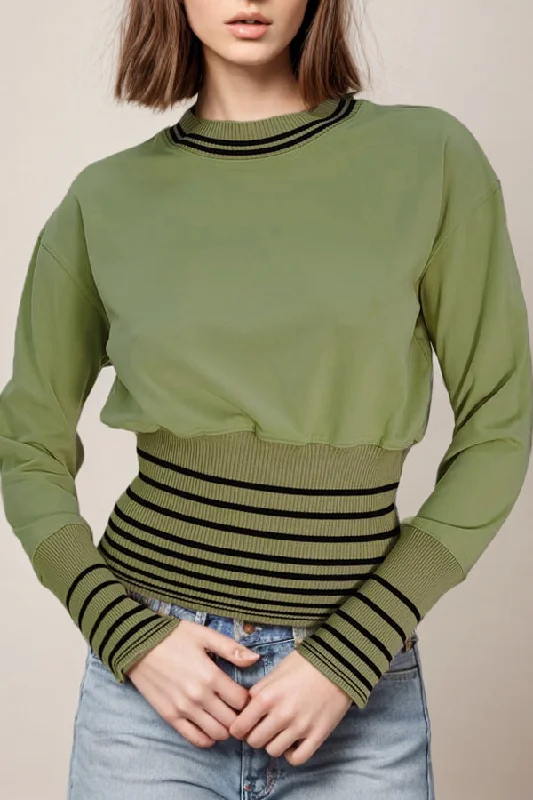 H2201A SWEATER TOP (OLIVE, BEIGE)