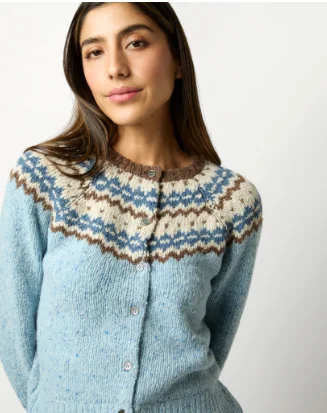 Marge Fair Isle Cardigan Blue/Brown/Ivory