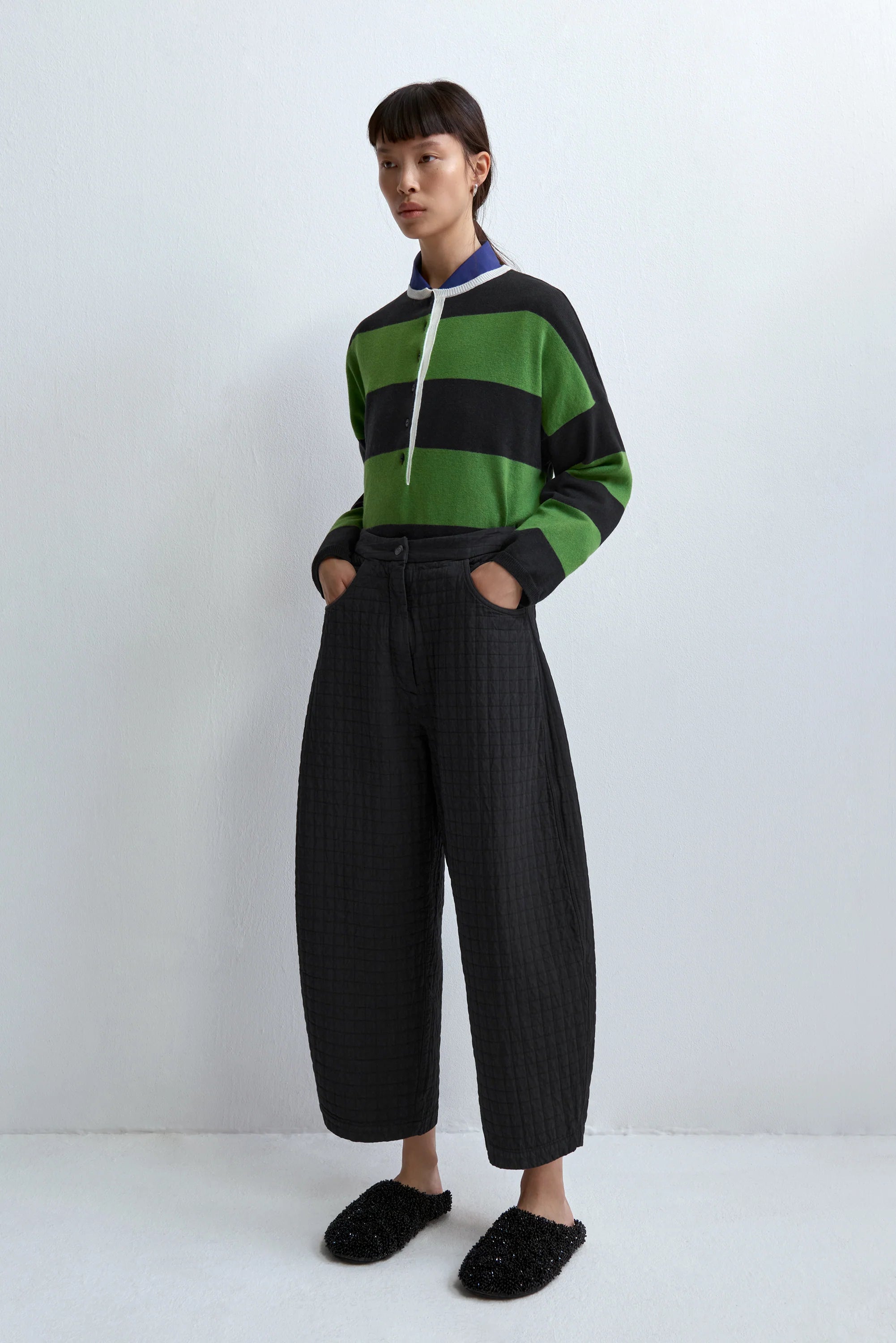 Merino Wool Striped Polo Sweater - Herba