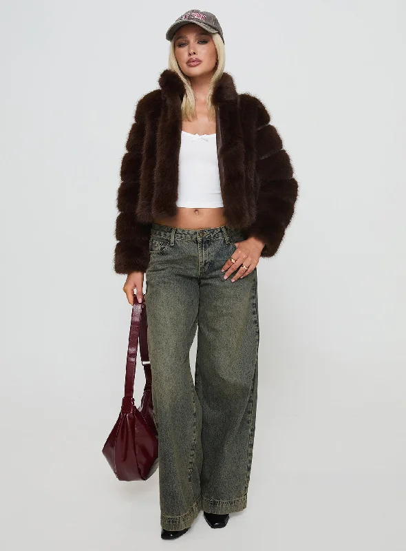 Mr Big Faux Fur Jacket Chocolate Brown