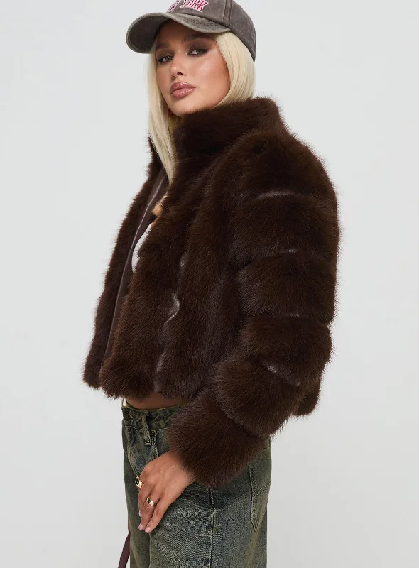 Mr Big Faux Fur Jacket Chocolate Brown