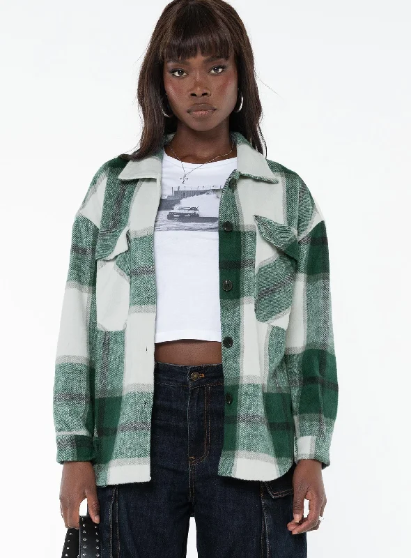 Tenelle Oversized Plaid Shacket Green / White