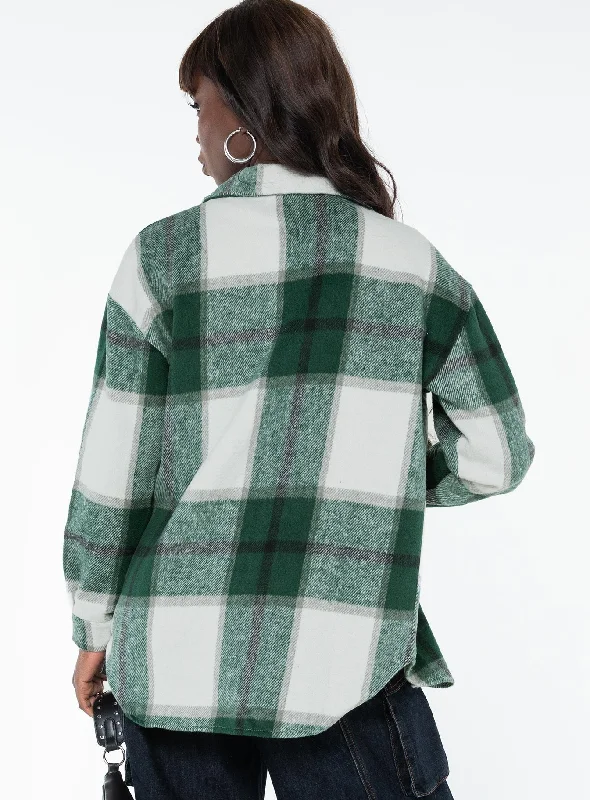 Tenelle Oversized Plaid Shacket Green / White