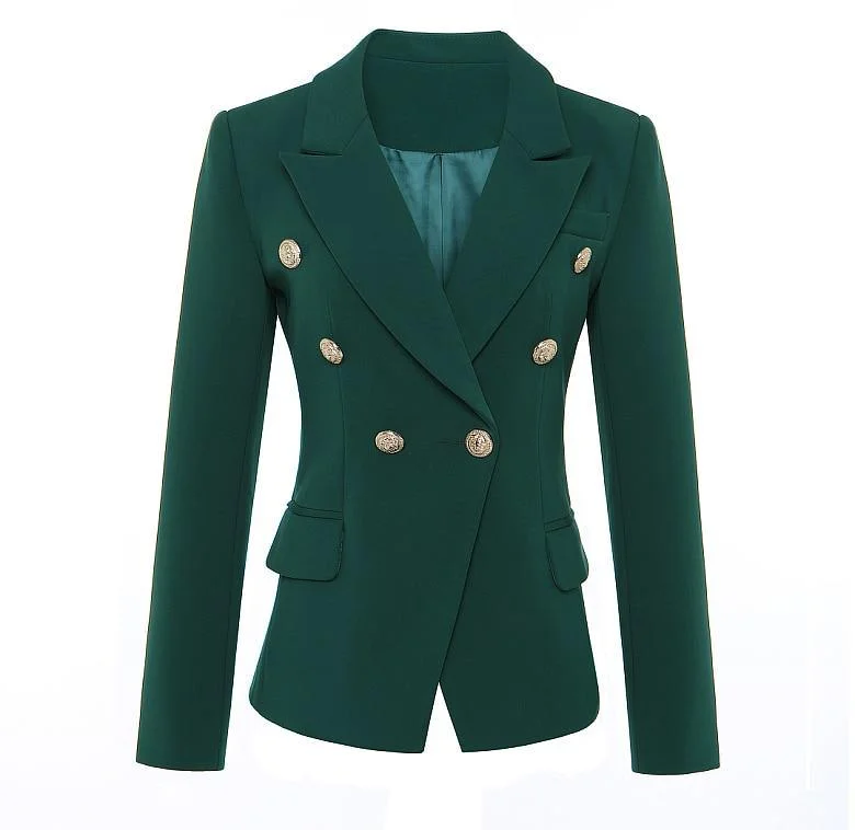 Double Breasted Dark Green Blazer For Women