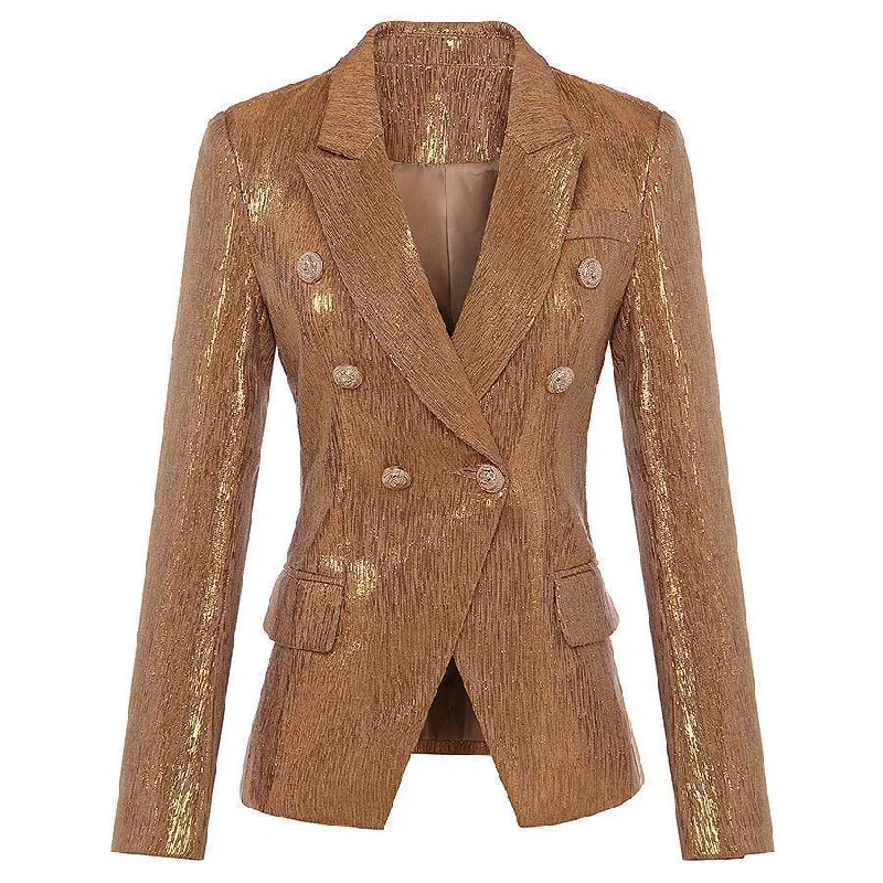 Women Blazer, Double Breast Blazer, Gold