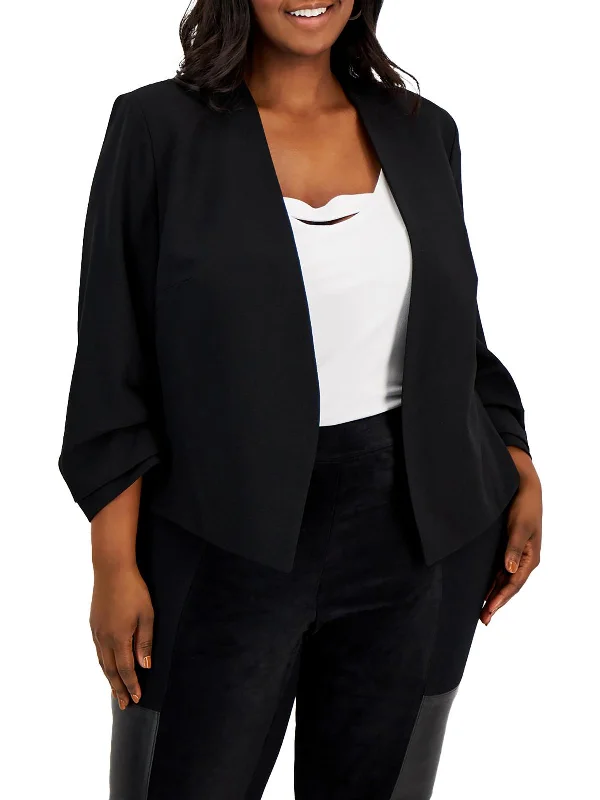 Plus Womens Textured Solid Open-Front Blazer