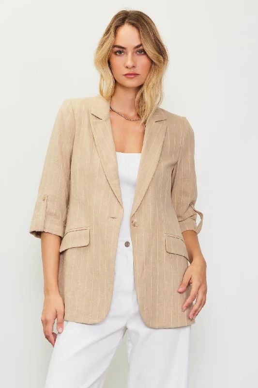 Linen Pinstripe Cuffed Blazer