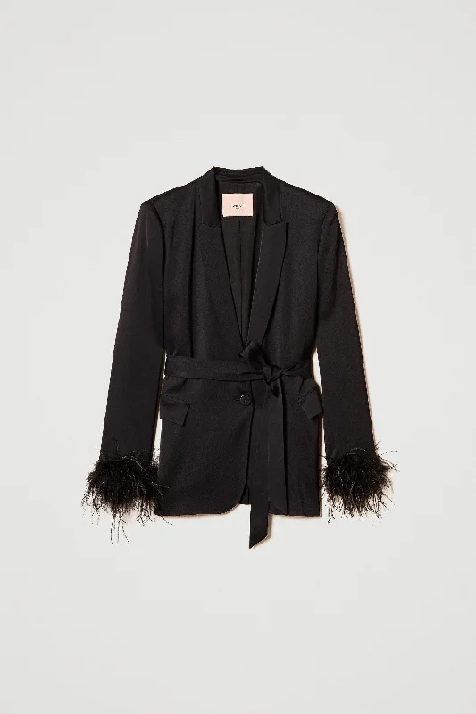 Twinset Satin Blazer With Feathers