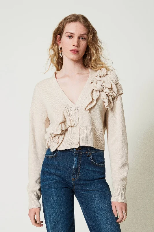 Twinset Wool Blend Cardigan With Ruffles