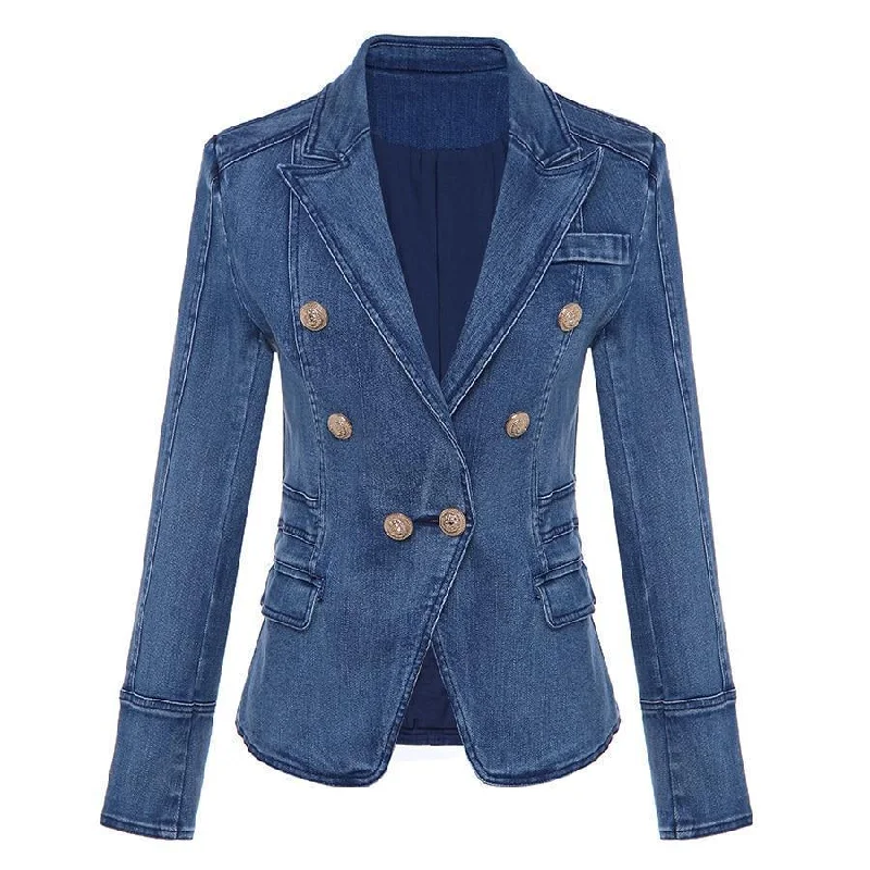 Denim Women Blazer, Double Breasted Blazer