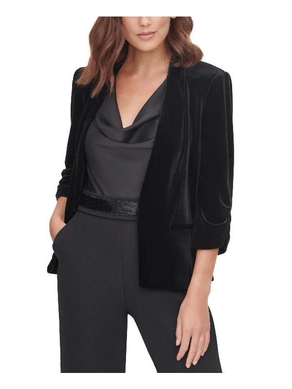 Womens Velvet Workwear Open-Front Blazer