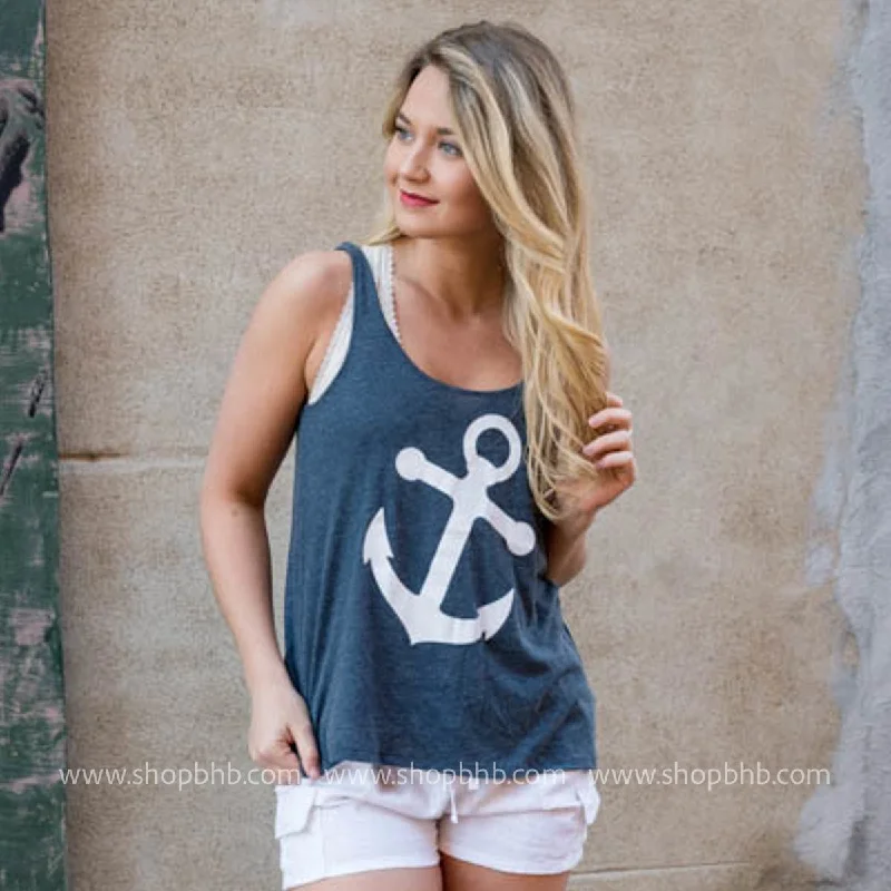 Anchor Tank Top - Navy**