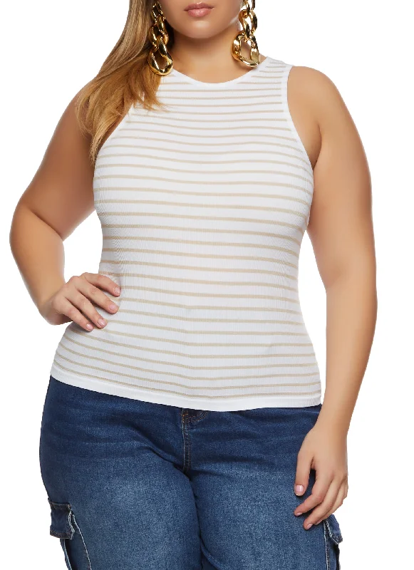 Plus Size Rib Knit Stripe Tank Top