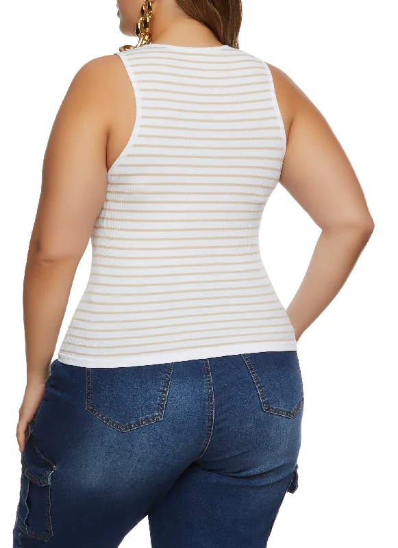 Plus Size Rib Knit Stripe Tank Top