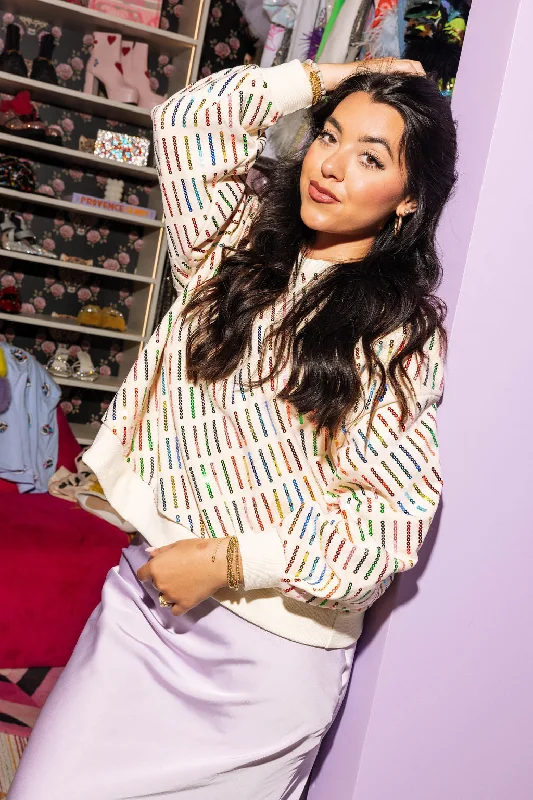 Beige Rainbow Stripe Sweatshirt