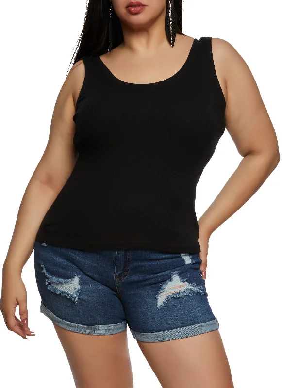 Plus Size Rib Knit Scoop Neck Tank Top