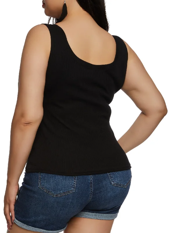 Plus Size Rib Knit Scoop Neck Tank Top