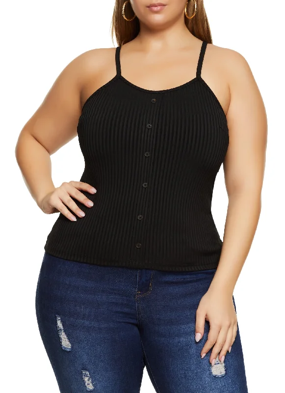 Plus Size Ribbed Faux Button Front Cami