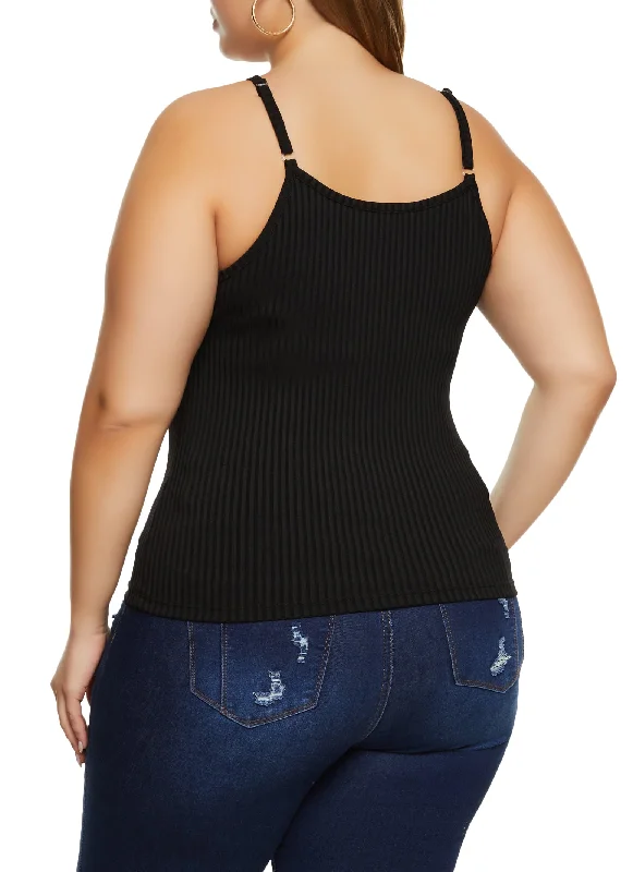 Plus Size Ribbed Faux Button Front Cami