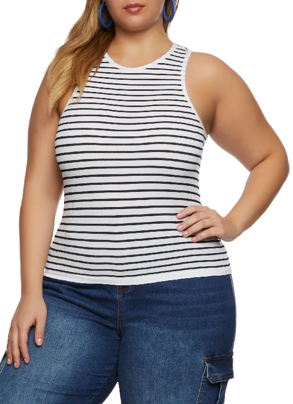 Plus Size Rib Knit Stripe Tank Top