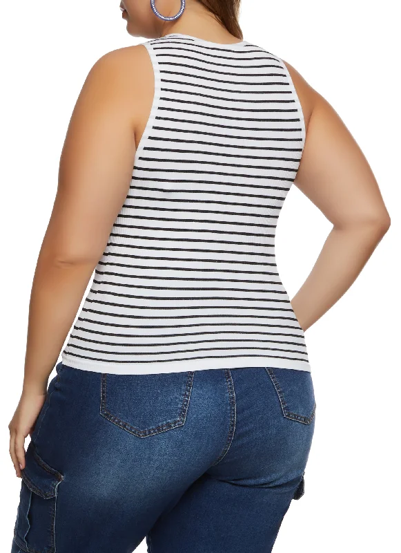 Plus Size Rib Knit Stripe Tank Top