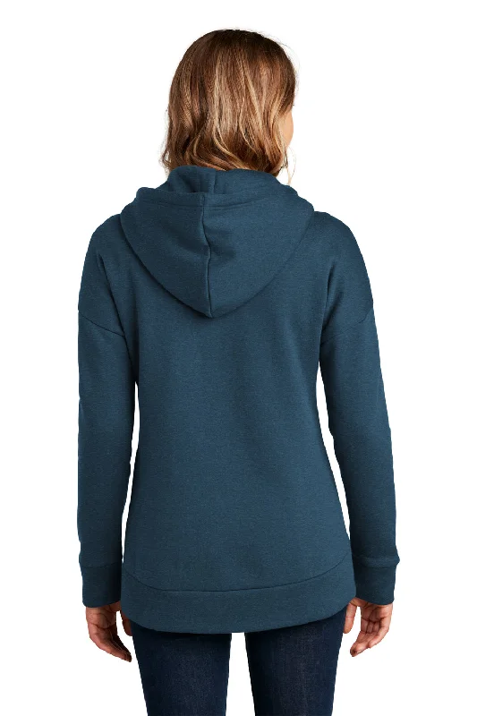 District Womens Perfect Weight Fleece Full Zip Hooded Sweatshirt Hoodie - Heather Poseidon Blue