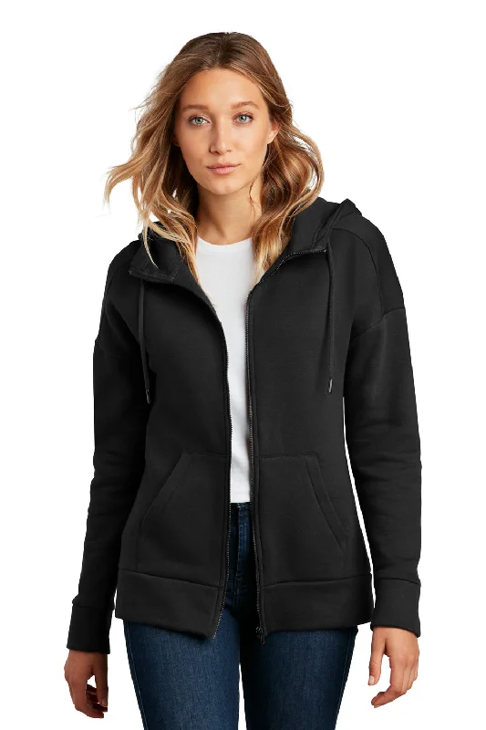 District Womens Perfect Weight Fleece Full Zip Hooded Sweatshirt Hoodie - Jet Black