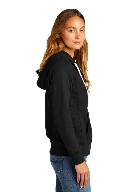 District Womens Re-Fleece Full Zip Hooded Sweatshirt Hoodie - Black