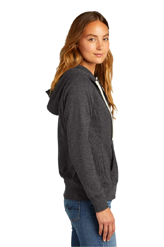 District Womens Re-Fleece Full Zip Hooded Sweatshirt Hoodie - Heather Charcoal Grey