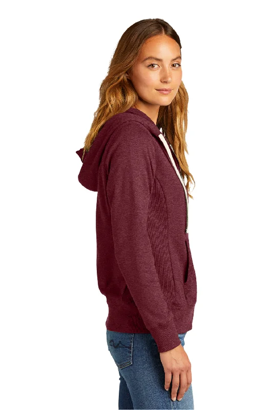 District Womens Re-Fleece Full Zip Hooded Sweatshirt Hoodie - Heather Maroon