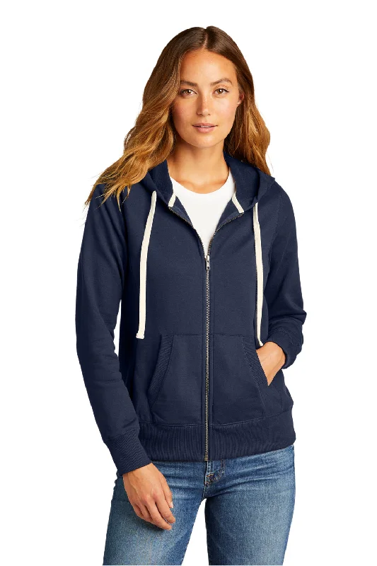 District Womens Re-Fleece Full Zip Hooded Sweatshirt Hoodie - True Navy Blue