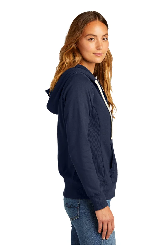 District Womens Re-Fleece Full Zip Hooded Sweatshirt Hoodie - True Navy Blue