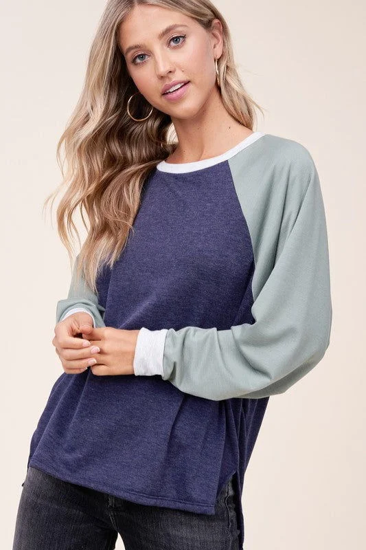 E Luna Plus Solid Color Block Sweatshirt