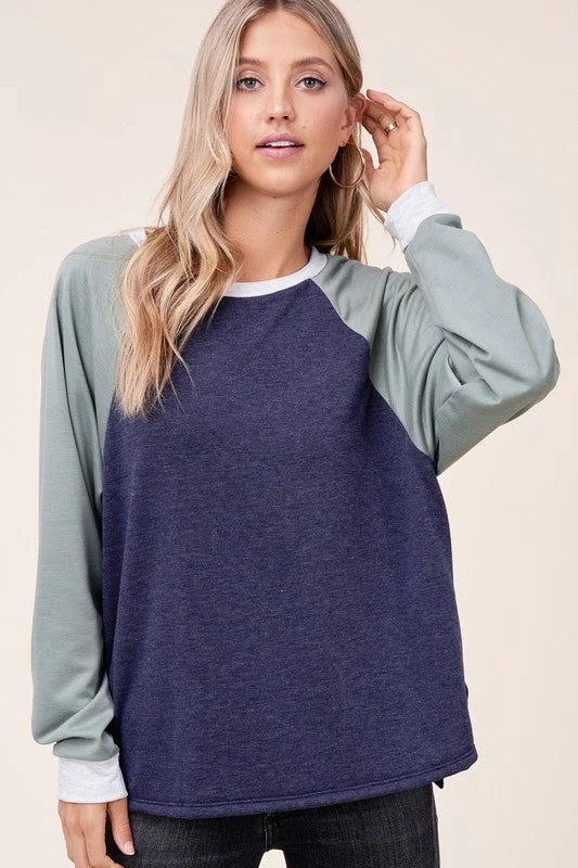 E Luna Solid Terry Color Block Sweatshirt