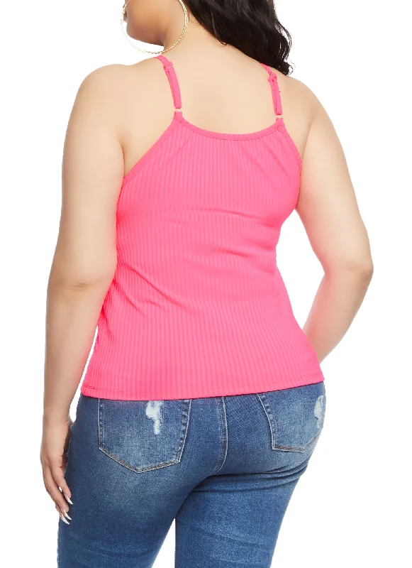 Plus Size Ribbed Faux Button Front Cami