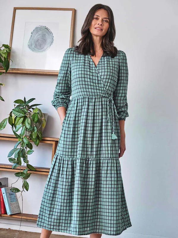 Galla Organic Cotton Wrap Dress - Dark Pine Green