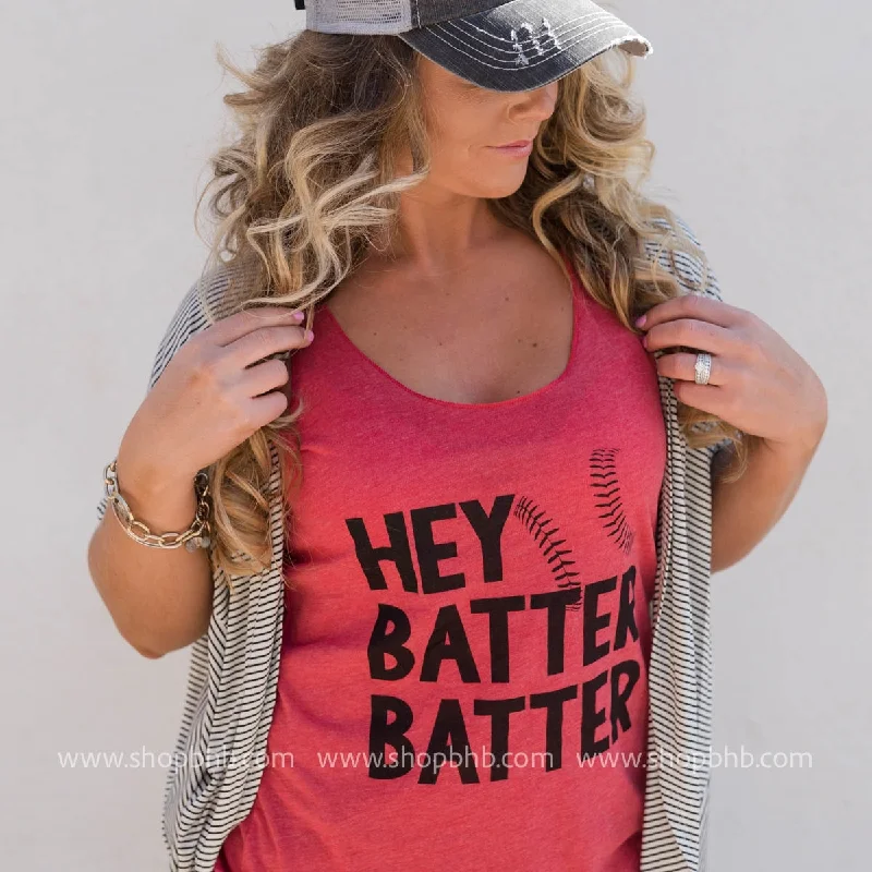 Hey Batter Batter Baseball Tank - red**