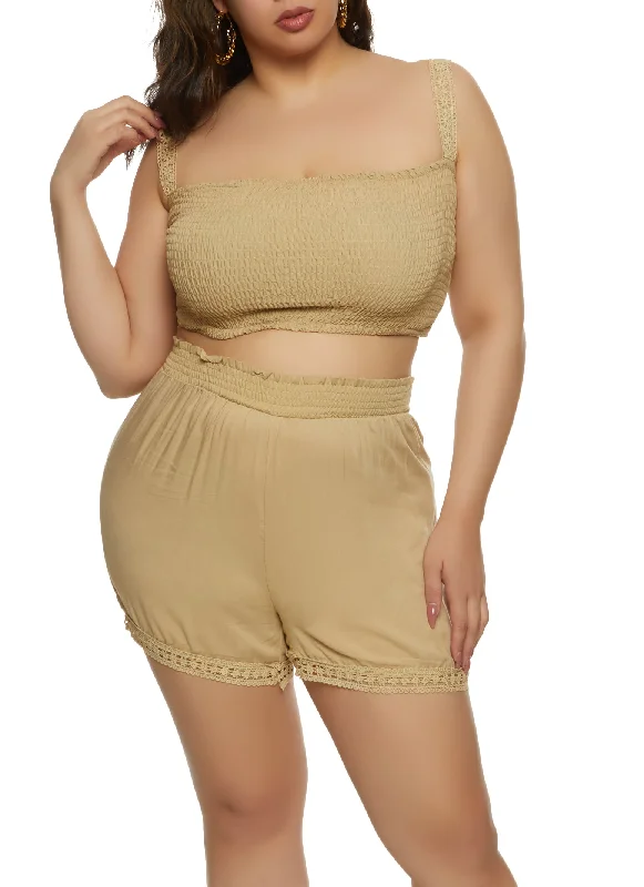 Plus Size Eyelet Trim Smocked Tank Top