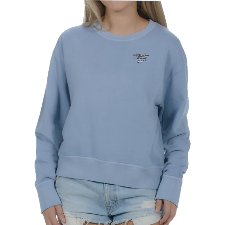 Ladies Trident Flag Garment Dyed Fleece Crew Sweatshirt