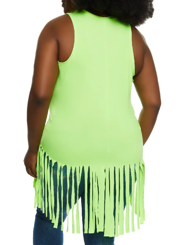 Plus Size Cut Out Fringe Tank Top