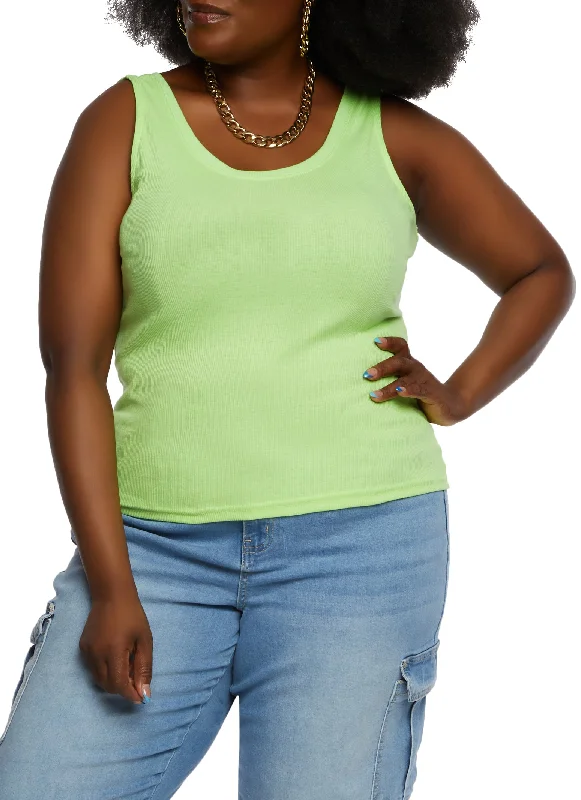 Plus Size Rib Knit Scoop Neck Tank Top